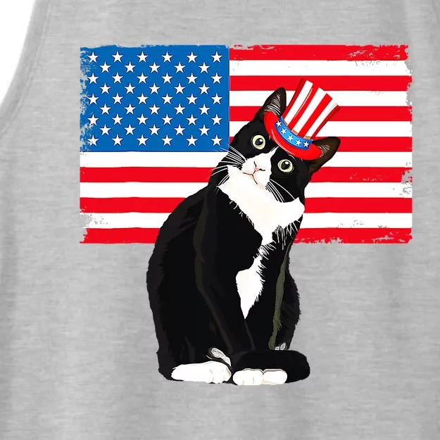 Tuxedo Cat 4th Of July Patriotic Tee Gifts Ladies Tri-Blend Wicking Tank