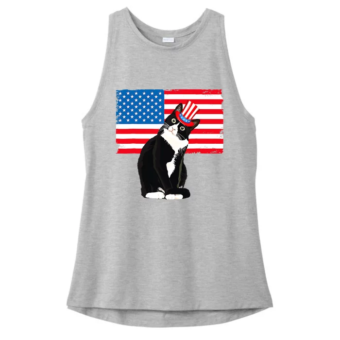 Tuxedo Cat 4th Of July Patriotic Tee Gifts Ladies Tri-Blend Wicking Tank