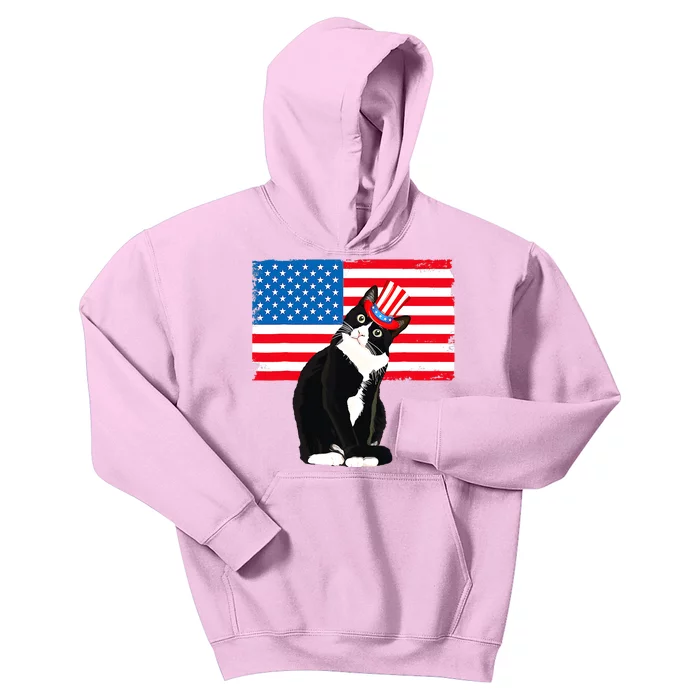 Tuxedo Cat 4th Of July Patriotic Tee Gifts Kids Hoodie