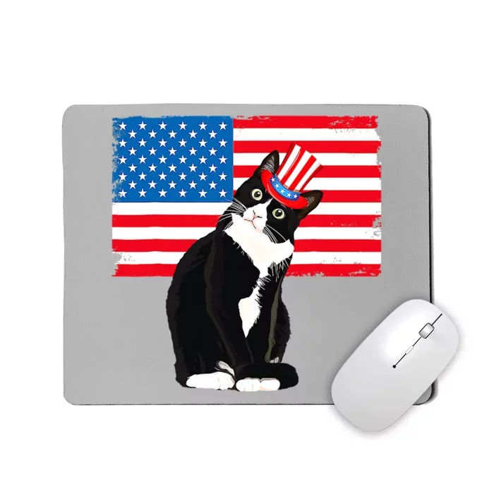 Tuxedo Cat 4th Of July Patriotic Tee Gifts Mousepad