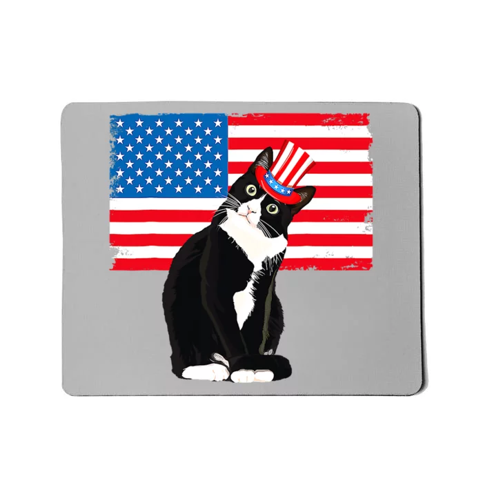 Tuxedo Cat 4th Of July Patriotic Tee Gifts Mousepad