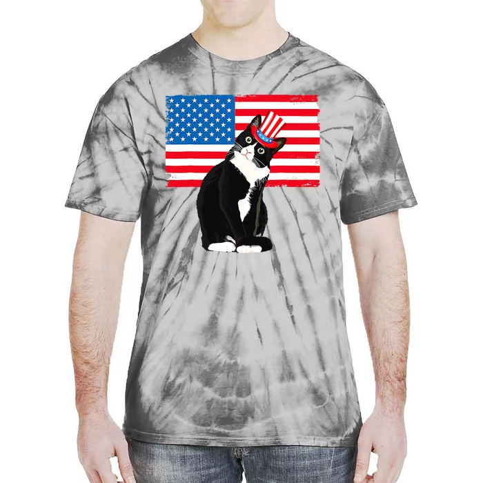 Tuxedo Cat 4th Of July Patriotic Tee Gifts Tie-Dye T-Shirt