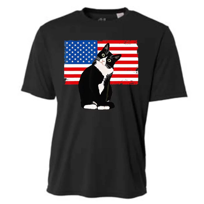 Tuxedo Cat 4th of July Patriotic Tee Cooling Performance Crew T-Shirt