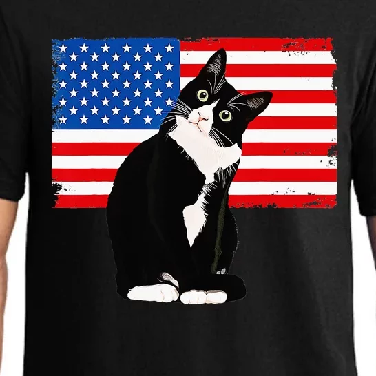 Tuxedo Cat 4th of July Patriotic Tee Pajama Set