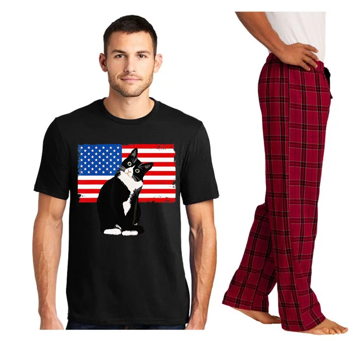 Tuxedo Cat 4th of July Patriotic Tee Pajama Set