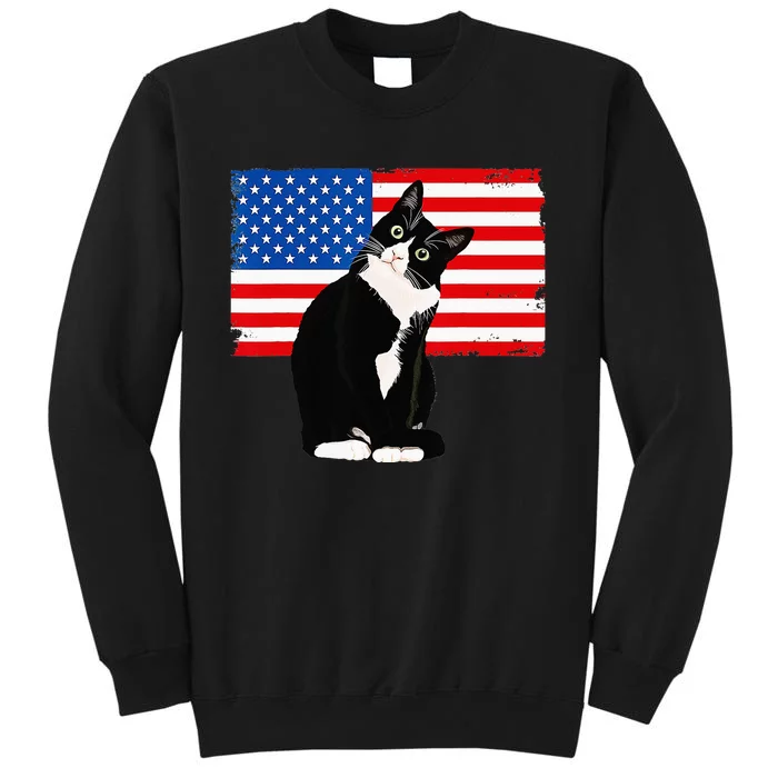 Tuxedo Cat 4th of July Patriotic Tee Tall Sweatshirt