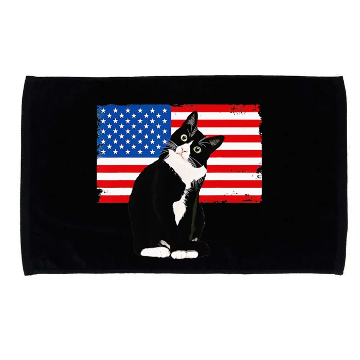 Tuxedo Cat 4th of July Patriotic Tee Microfiber Hand Towel