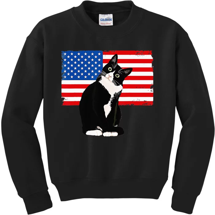 Tuxedo Cat 4th of July Patriotic Tee Kids Sweatshirt