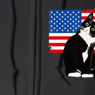 Tuxedo Cat 4th of July Patriotic Tee Full Zip Hoodie