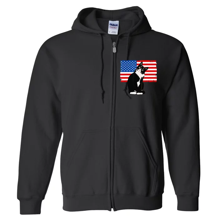 Tuxedo Cat 4th of July Patriotic Tee Full Zip Hoodie