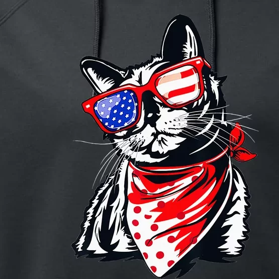 Tuxedo Cat 4th of July Patriotic Gift Performance Fleece Hoodie