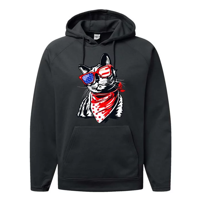 Tuxedo Cat 4th of July Patriotic Gift Performance Fleece Hoodie