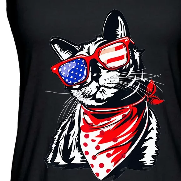 Tuxedo Cat 4th of July Patriotic Gift Ladies Essential Flowy Tank