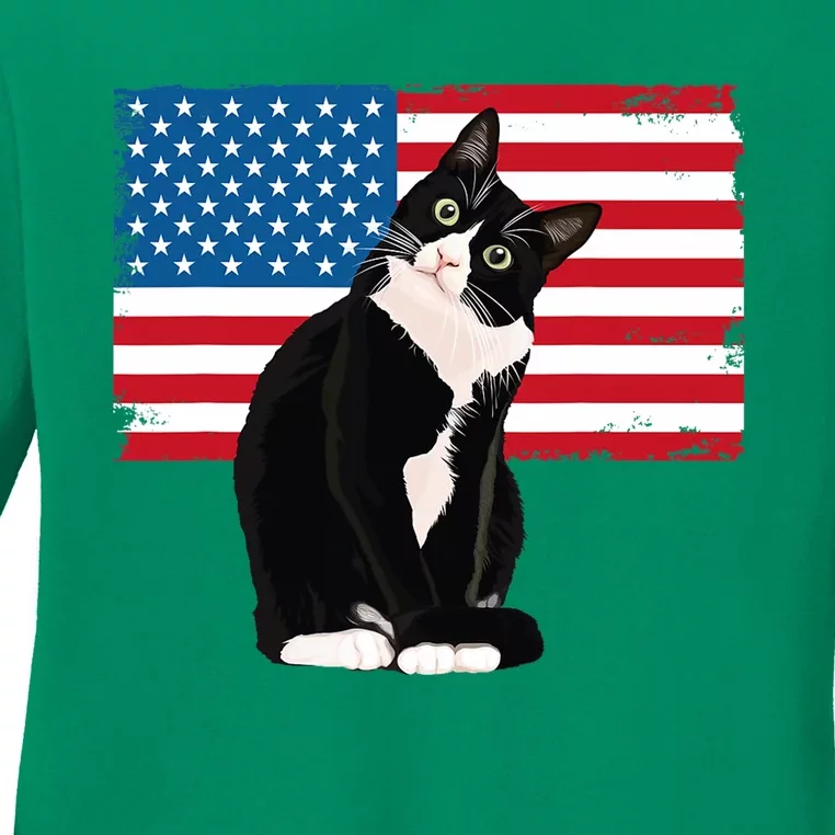 Tuxedo Cat 4th Of July Patrioti Ladies Long Sleeve Shirt