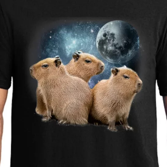 Three Capybaras And Moon Funny Capybara Humor Parody Pajama Set