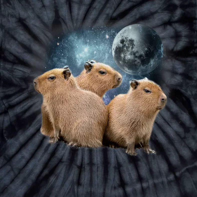 Three Capybaras And Moon Funny Capybara Humor Parody Tie-Dye T-Shirt