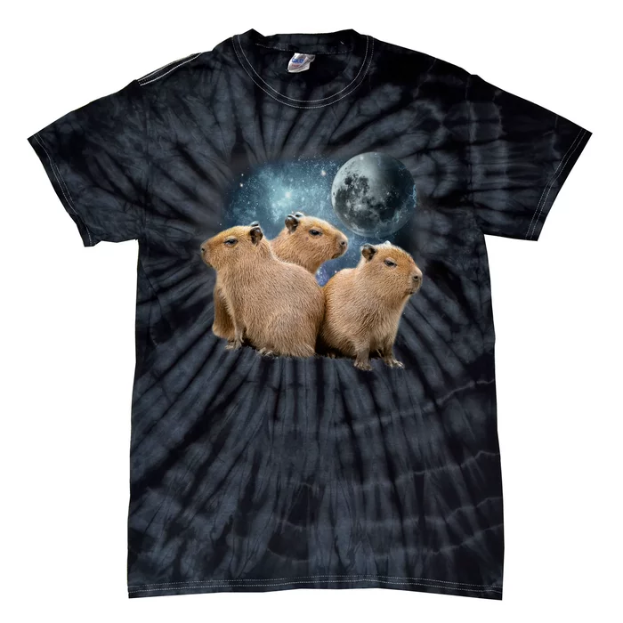 Three Capybaras And Moon Funny Capybara Humor Parody Tie-Dye T-Shirt