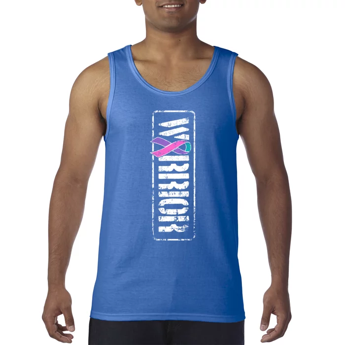 Thyroid Cancer Awareness Great Gift Sideways Military Warrior Ribbon Gift Tank Top