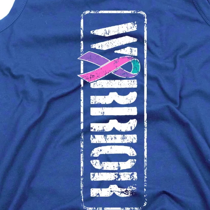 Thyroid Cancer Awareness Great Gift Sideways Military Warrior Ribbon Gift Tank Top