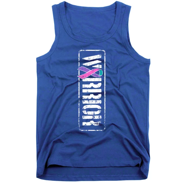 Thyroid Cancer Awareness Great Gift Sideways Military Warrior Ribbon Gift Tank Top