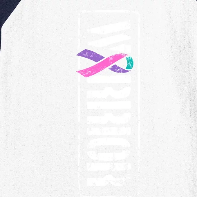 Thyroid Cancer Awareness Great Gift Sideways Military Warrior Ribbon Gift Baseball Sleeve Shirt