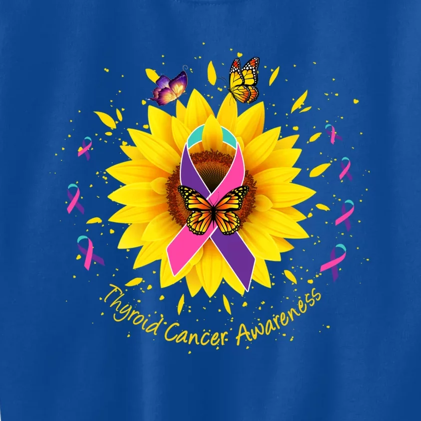 Thyroid Cancer Awareness Sunflower Butterfly Gift Survivor Cute Gift Kids Sweatshirt