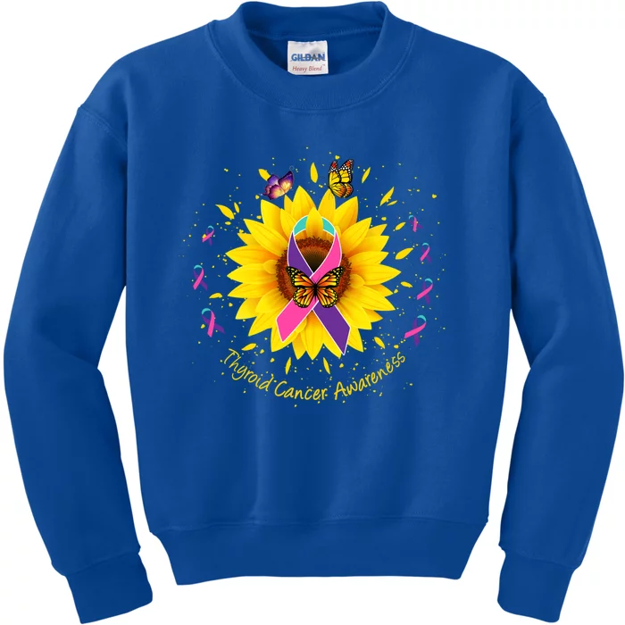 Thyroid Cancer Awareness Sunflower Butterfly Gift Survivor Cute Gift Kids Sweatshirt