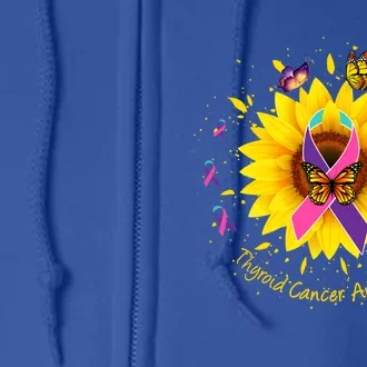 Thyroid Cancer Awareness Sunflower Butterfly Gift Survivor Cute Gift Full Zip Hoodie