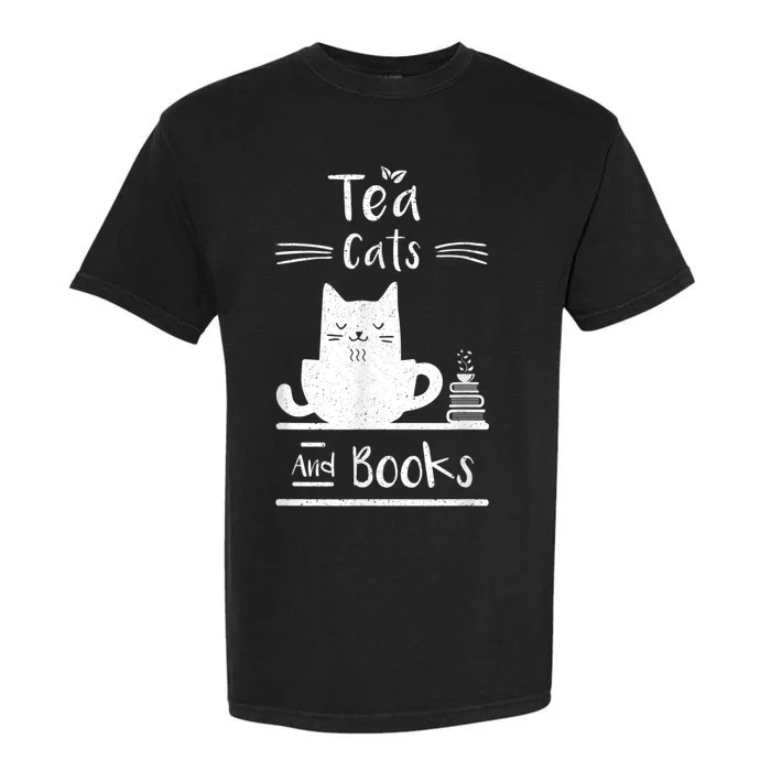 Tea Cats And Books Garment-Dyed Heavyweight T-Shirt