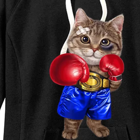 Tabby Cat As Boxing Champion, Boxer Women's Fleece Hoodie