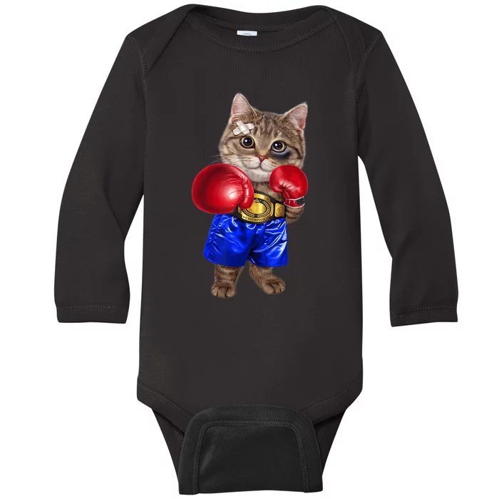 Tabby Cat As Boxing Champion, Boxer Baby Long Sleeve Bodysuit