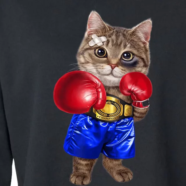 Tabby Cat As Boxing Champion, Boxer Cropped Pullover Crew