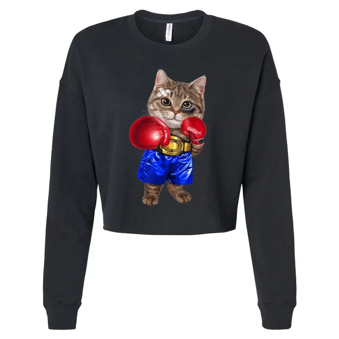 Tabby Cat As Boxing Champion, Boxer Cropped Pullover Crew