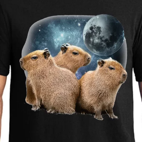 Three Capybaras And Moon Funny Capybara Humor Parody Pajama Set