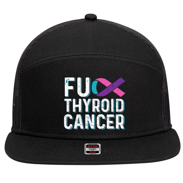 Thyroid Cancer Awareness Products Thyroid Cancer Survivor 7 Panel Mesh Trucker Snapback Hat