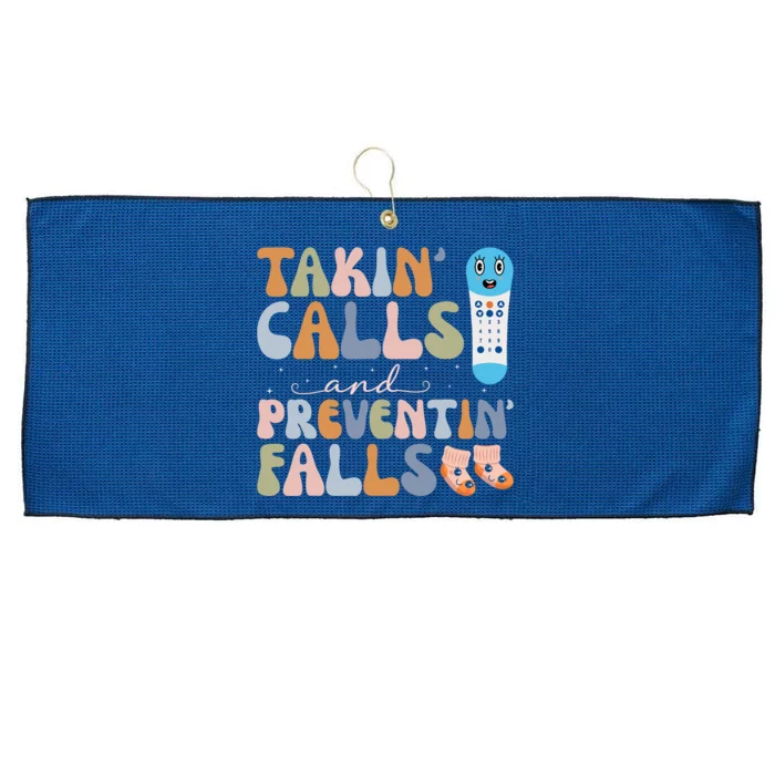 Takin Calls And Preventin Falls Thanksgiving Nurse Large Microfiber Waffle Golf Towel