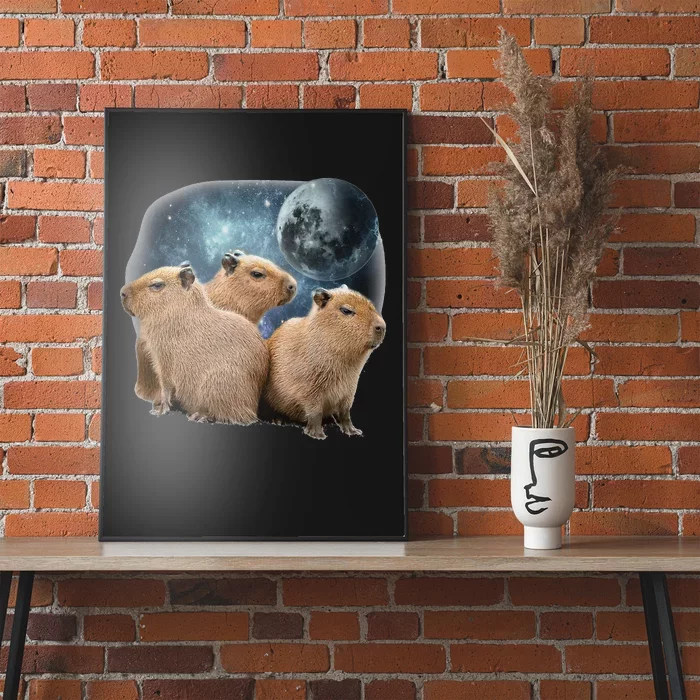 Three Capybaras And Moon Funny Capybara Humor Parody Poster