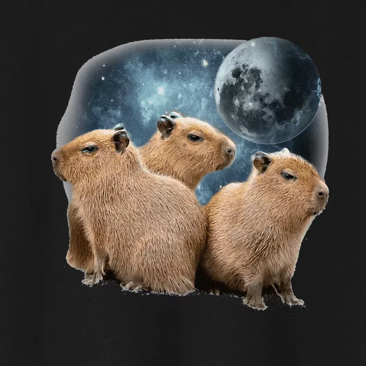 Three Capybaras and Moon Funny Capybara Humor Parody Women's Crop Top Tee