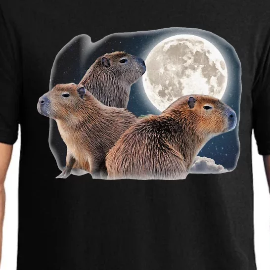 Three Capybaras And Moon Funny Capybara Humor Parody Pajama Set