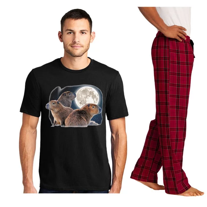 Three Capybaras And Moon Funny Capybara Humor Parody Pajama Set