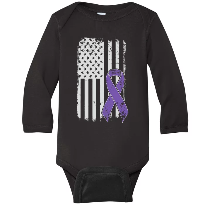 Testicular Cancer Awareness Vintage USA American Flag Baby Long Sleeve Bodysuit