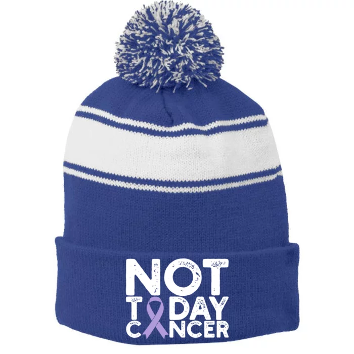 Testicular Cancer Awareness Not Today Cancer Purple Ribbon Gift Stripe Pom Pom Beanie