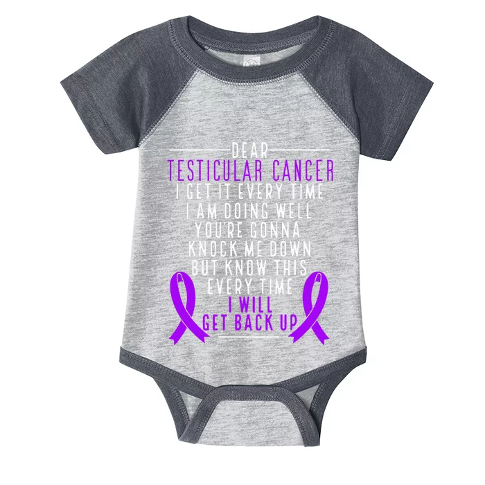 Testicular Cancer Awareness I Will Get Back Up Teal Ribbon Infant Baby Jersey Bodysuit