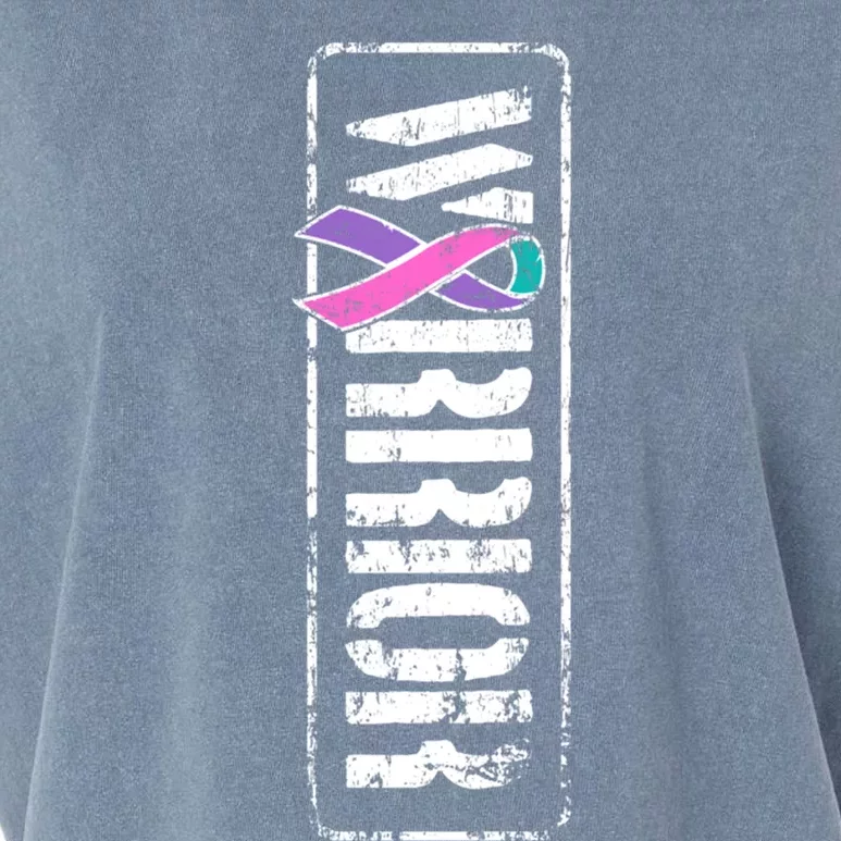 Thyroid Cancer Awareness Gift Sideways Military Warrior Ribbon Gift Garment-Dyed Women's Muscle Tee