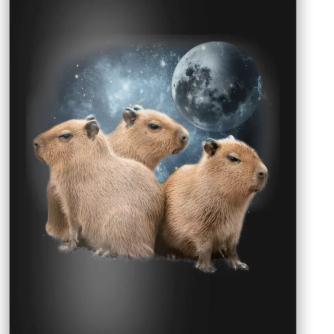 Three Capybaras And Moon Funny Capybara Humor Parody Poster