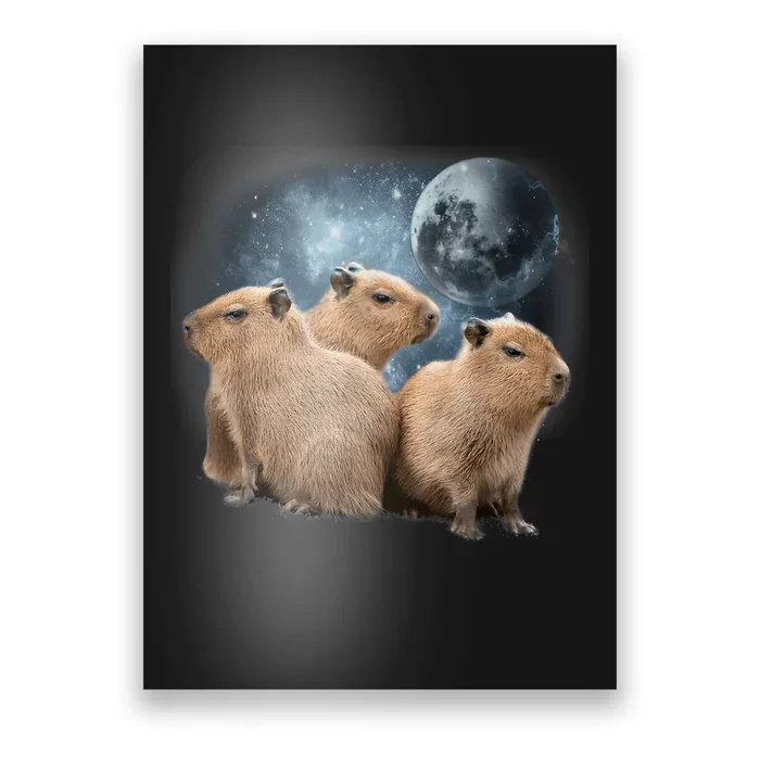 Three Capybaras And Moon Funny Capybara Humor Parody Poster