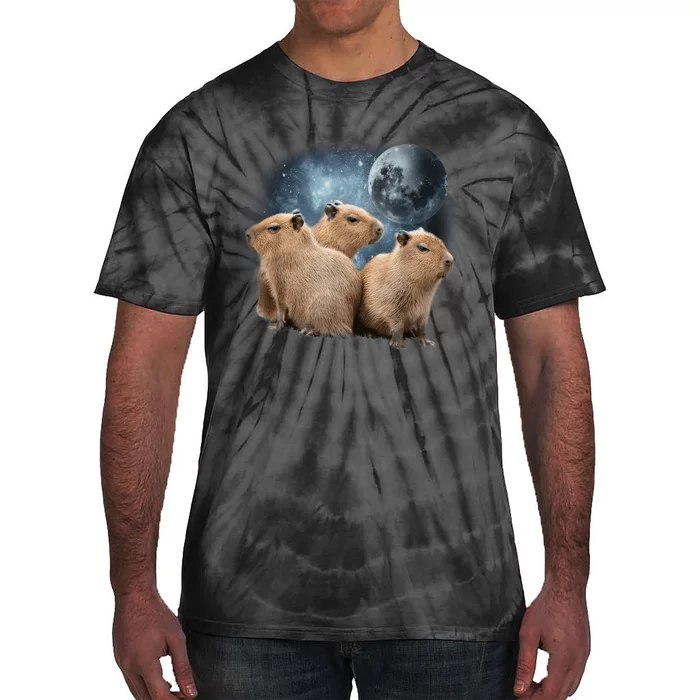 Three Capybaras And Moon Funny Capybara Humor Parody Tie-Dye T-Shirt