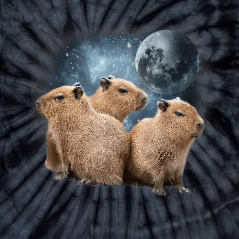 Three Capybaras And Moon Funny Capybara Humor Parody Tie-Dye T-Shirt