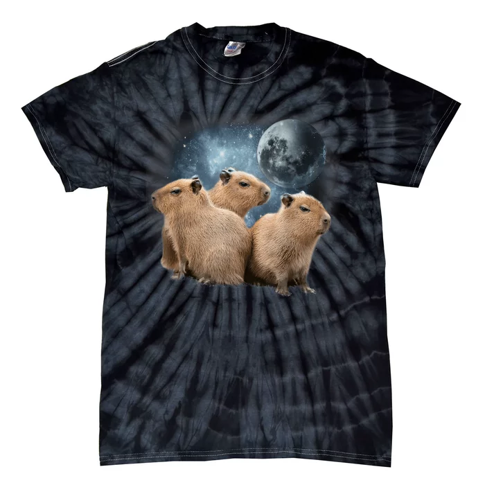 Three Capybaras And Moon Funny Capybara Humor Parody Tie-Dye T-Shirt