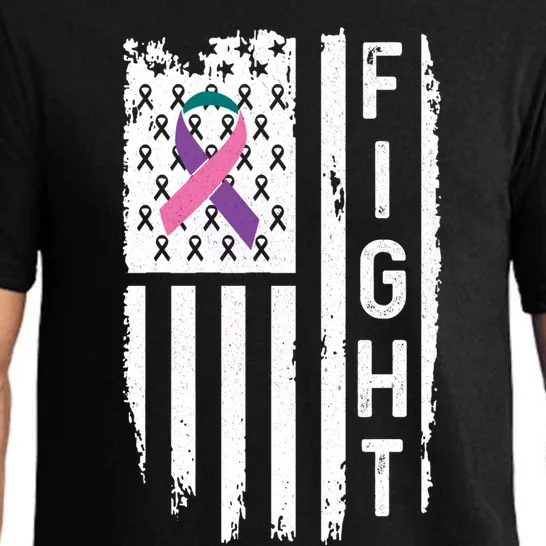 Thyroid Cancer American Flag Awareness Gift Pajama Set